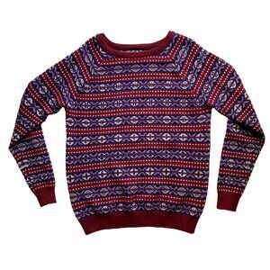 Jachs Lambs Wool Blend Fair Isle Grandpa Sweater Indie Grunge Countryside Folk-L